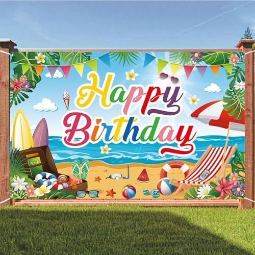 Summer Beach Birthday Backdrop, Tropical Party Decorations Banner 71x43