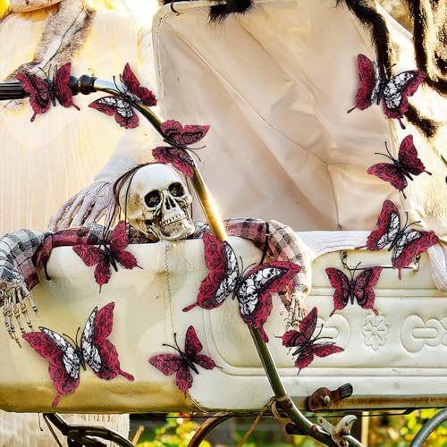 12 Pcs 3D Halloween Wall Stickers - Butterfly Skull Decals