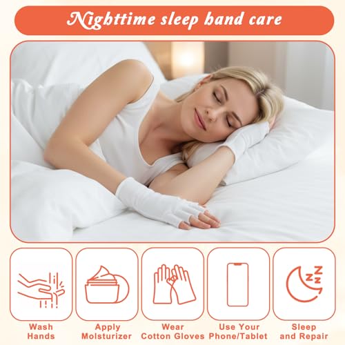 HJZHII 6 Pairs White Cotton Fingerless Moisturizing Gloves for Dry Hands Eczema
