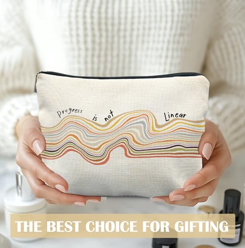 Progress Is Not Linear Linen Makeup Bag Inspirational Travel Pouch