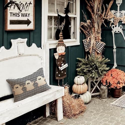 Halloween Ghost Pillow Cover 12x20 - Black Stripe Decor