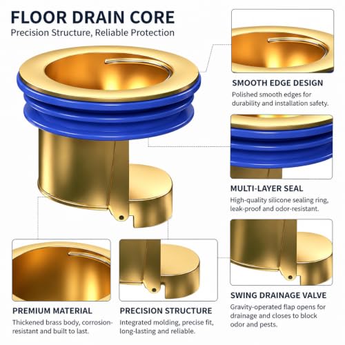 2 Pack Brass Floor Drain Backflow Preventer and Odor Stopper Valve