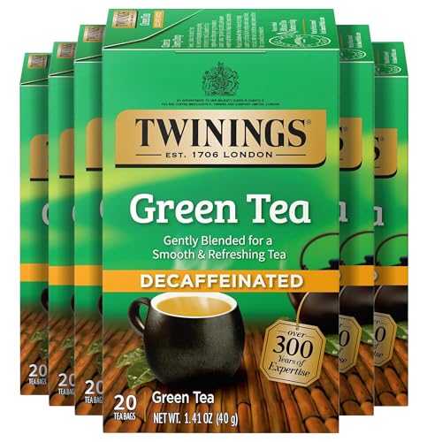 Twinings Decaffeinated Green Tea Bags - 20 Count (6 Pack) - Smooth & Fresh Taste