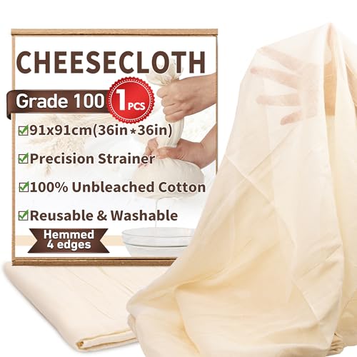 Grade 100 Unbleached Cotton Cheesecloth - 36x36 Inch, Food-Safe