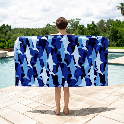Large Shark Beach Towel for Kids - Quick Dry Terry Cloth, 63"x31"