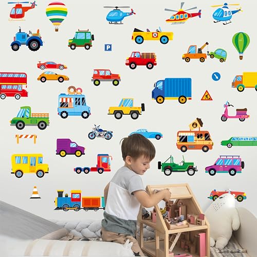 105 Vehicle Wall Stickers - Colorful Vinyl Decals for Kids' Rooms