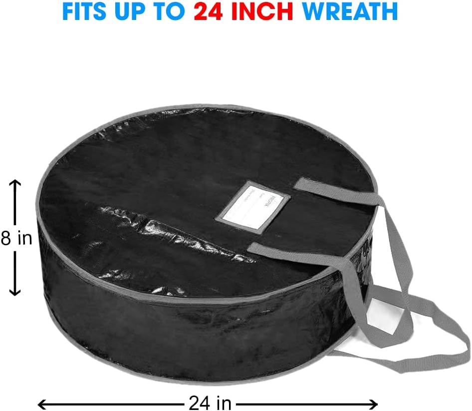 Propik Wreath Storage Bag - Tear Resistant Holiday Garland Container with Heavy Duty Handles | 24” x 24” x 8” (Black)