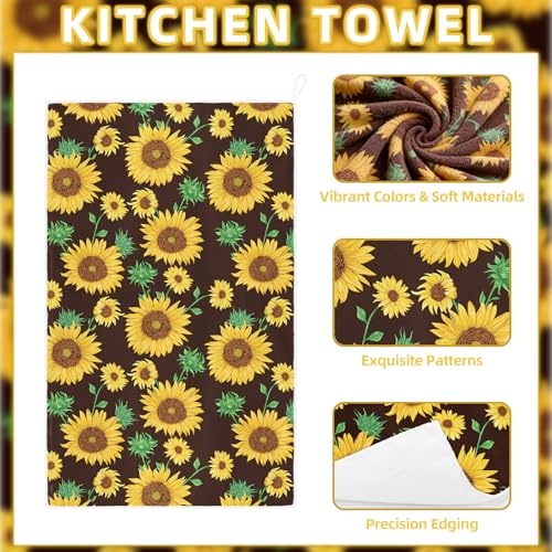 Sunflower Microfiber Kitchen Towel - Quick Dry & Reusable, 18x26 Inch