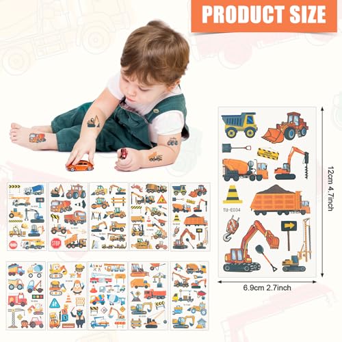 Cars and Trucks Temporary Tattoos for Kids 10 Sheets Construction Vehicle Party Favors