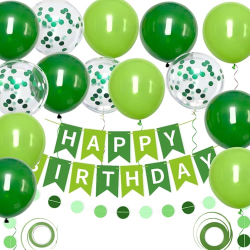 Green Happy Birthday Decorations Set with Banner, Garland, and 14 Balloons