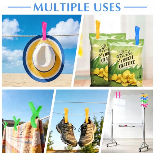 8-Pack Heavy-Duty Beach Towel Clips with Storage Pouch - Non-Slip, Windproof, Vibrant Colors