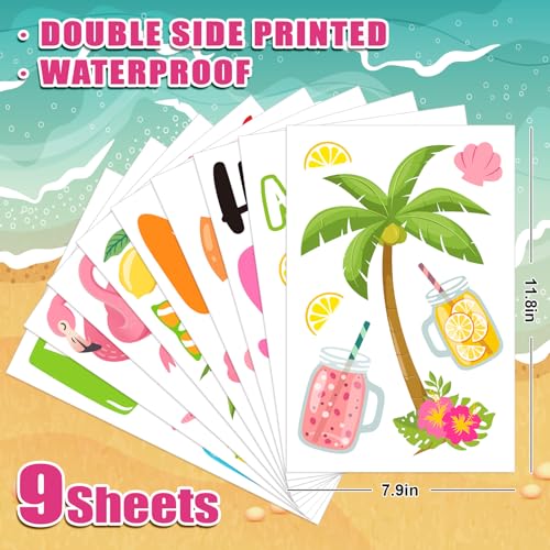 9 Sheets Hello Summer Flamingo Window Clings - Tropical Beach Decor