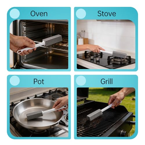 Pumice Stone for Stove Cleaning - 3 Pack with Handle & Hanging Hole