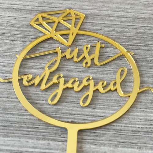 JIEEIN Gold Mirror Engagement Cake Topper for Weddings & Parties