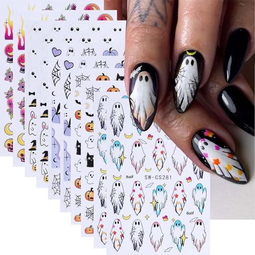 ONPRESS 10 Sheets Halloween Nail Stickers 3D Self-Adhesive Decals