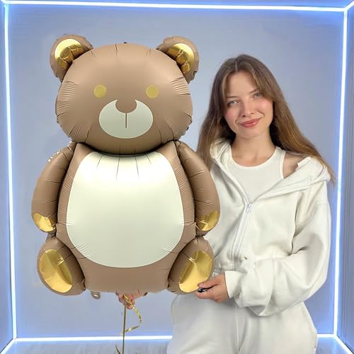 35-Inch Gold Bear Foil Balloons - 2 Pack for Baby Showers & Parties