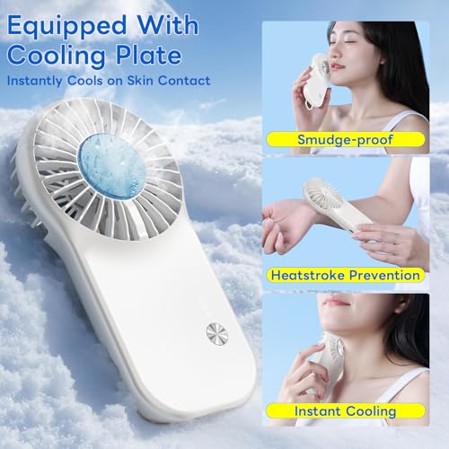 Aanotoee Handheld Mini Fan with Cooling Plate, 5-Speed USB Rechargeable Fan