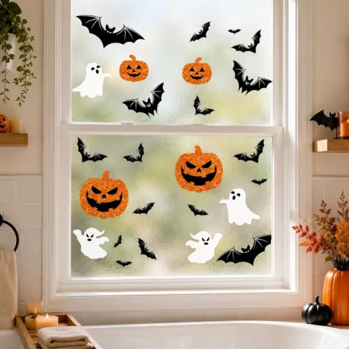 Glitter Fall Halloween Christmas Window Clings - 9 Sheets Decorative Holiday Stickers