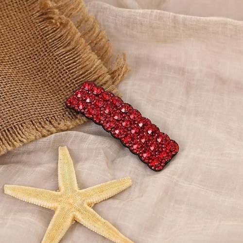 Red Rhinestone Hair Clips 2-Piece Rectangular Luxury Hair Barrettes