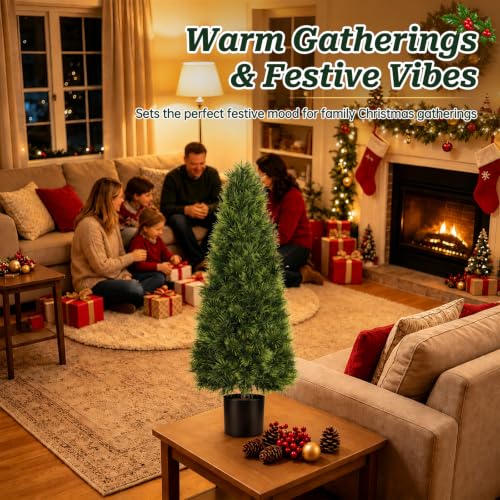 Buddhist Pine Trees with Ground Spikes - 2 Pack, 3FT Artificial Christmas Decor
