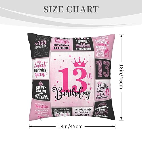 13th Birthday Pillow Cover for Girls - 18x18 Inch Polyester