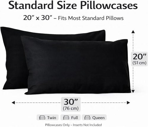 Evolive Ultra Soft Microfiber Pillowcases - Standard Size 20"x30" Pair Set with Envelope Closure | Black