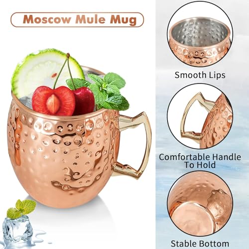 18oz Copper Plated Moscow Mule Mugs Set of 4 with Handle & Accessories - 10 Piece