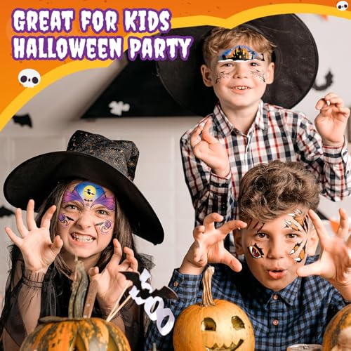 Partywind Halloween Temporary Face Tattoos for Kids 12 Sheets