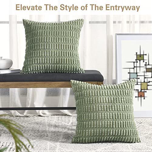 Pack of 2 Sage Green Corduroy Throw Pillow Covers 18x18