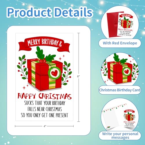 Funny Christmas Birthday Card with Envelope - 4x6 Size