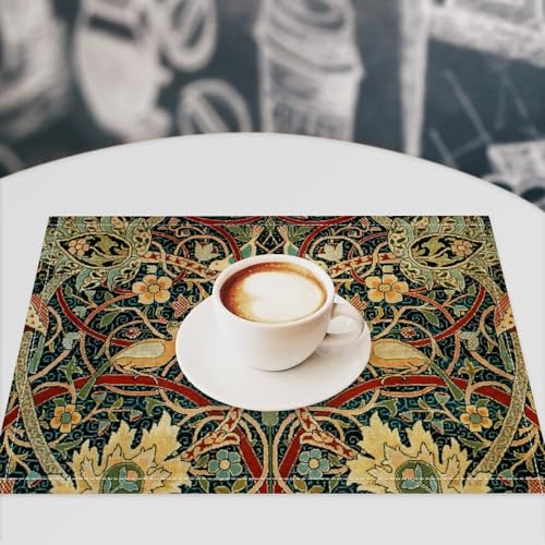 William Morris Floral Placemats Set of 6 - Cotton Table Mats for Dining & Holiday Decor - Variation 2