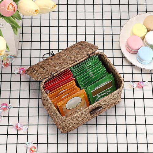 Hipiwe Handwoven Seagrass Basket with Lid - Mini Storage Organizer