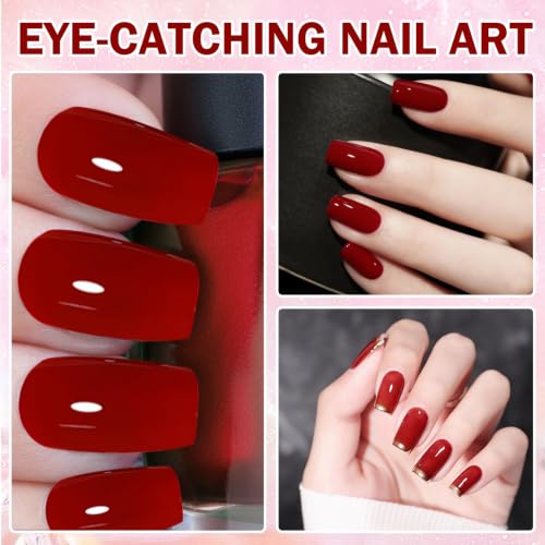 QIUFSSE Red Nail Polish Quick Dry Vegan Chip-Resistant High Gloss 0.43 fl oz