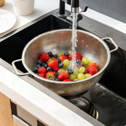 3-Quart Stainless Steel Colander - Micro-Perforated Strainer for Pasta, Vegetables & Fruits