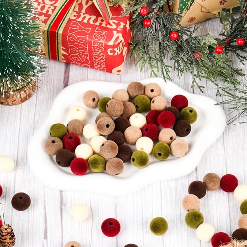 Christmas Velvet Bead Set - 60pcs 16mm Holiday Ornament Craft Supplies