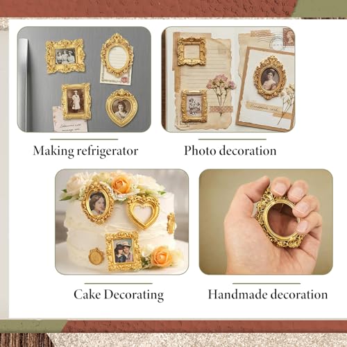 Dplolng Mini Vintage Picture Frames - Set of 4 Gold Frames for Crafts