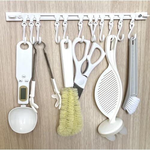 2Pcs 40cm Adhesive Sliding Rail Hook Rack - No-Drill Wall Utensil Hanger