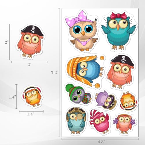 50 Pcs Waterproof Cute Owl Stickers for Water Bottles & Laptops