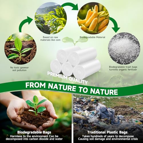 Chenyucheng 2 Gallon Biodegradable Trash Bags, White Compostable Liners - 100 Ct