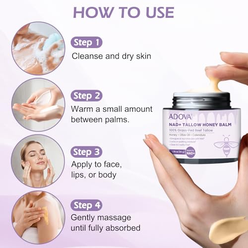 ADOVA Tallow Honey Balm Moisturizer for Face & Body, 2 Pack