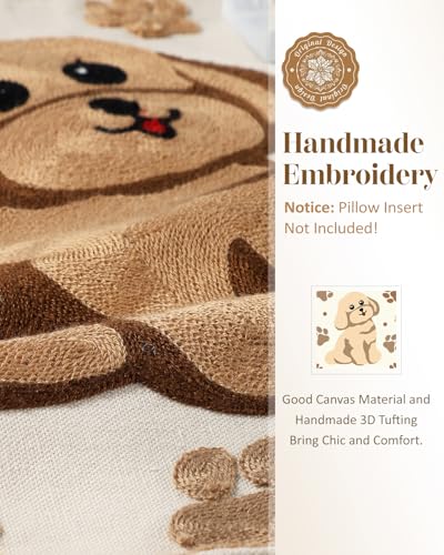 Cute Dog Embroidered Throw Pillow Cover 18x18 - Farmhouse Decor