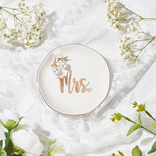 Mrs. Ring Dish - Ceramic Jewelry Holder with Gold Trim