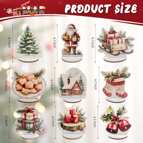 Wooden Christmas Table Centerpiece Set - 9 Holiday Decorations
