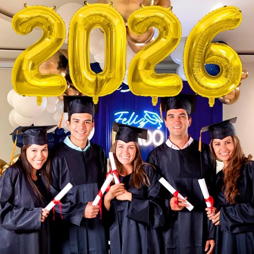 40" Large Gold Foil 2026 Number Balloons for Graduation & New Year's
