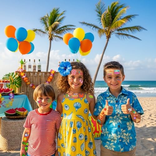 Summer Temporary Tattoos - 60Pcs Beach Party Favors & Aloha Supplies