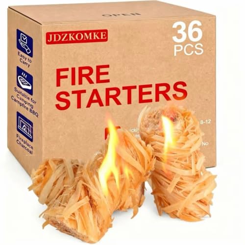 36pcs Waterproof Fire Starters - Quick Ignition & Long Burning Charcoal Starters for Campfires, BBQs & Fire Pits