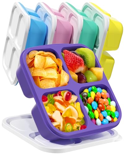 Canfanni White Lids 5 Pack Bento Snack Containers with 4 Compartments - BPA-Free Food Storage for Lunch & Travel