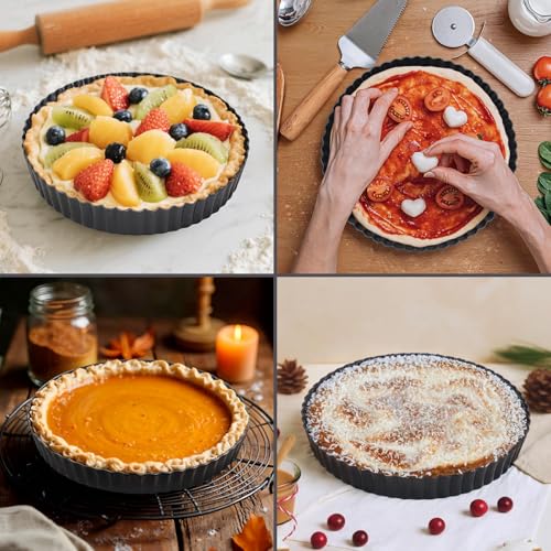 Maclia 8.6" Fluted Tart Pan, Non-Stick Carbon Steel with Removable Bottom