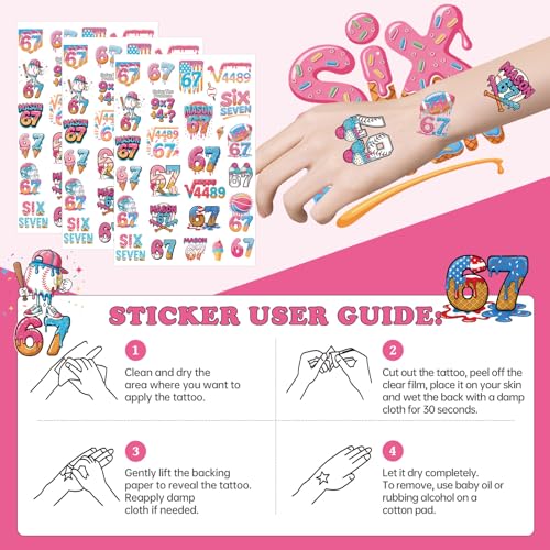 INCOK 67 Ice Cream Drip Temporary Tattoos - 8 Sheets Colorful Baseball Party Favors
