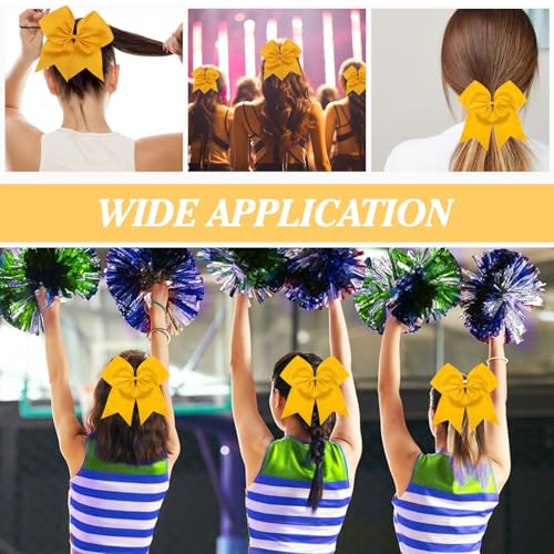 TUUXI 8 Inch Large Gold Cheerleading Bows with Elastic Hair Ties 2 Pack